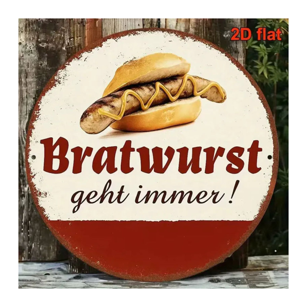 CIFBUY Bratwurst Vintage Metallschild Weiß, Quadratische Wanddekoration aus Metall, B/H: 20,32 x 20,32 cm - Bild 2