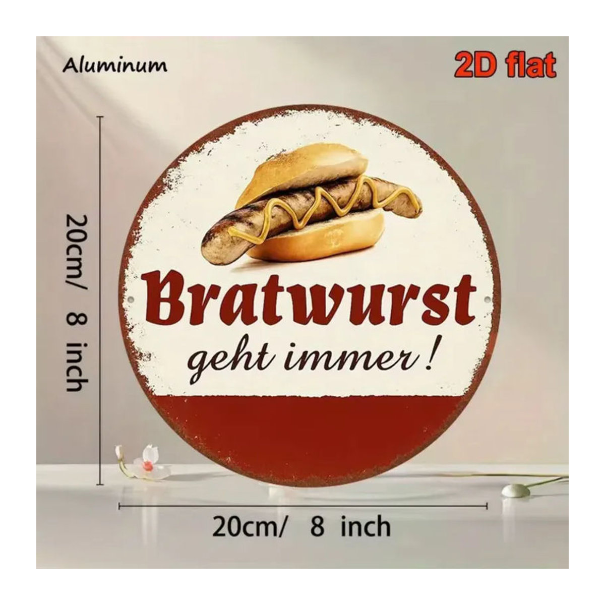 CIFBUY Bratwurst Vintage Metallschild Weiß, Quadratische Wanddekoration aus Metall, B/H: 20,32 x 20,32 cm - Bild 3