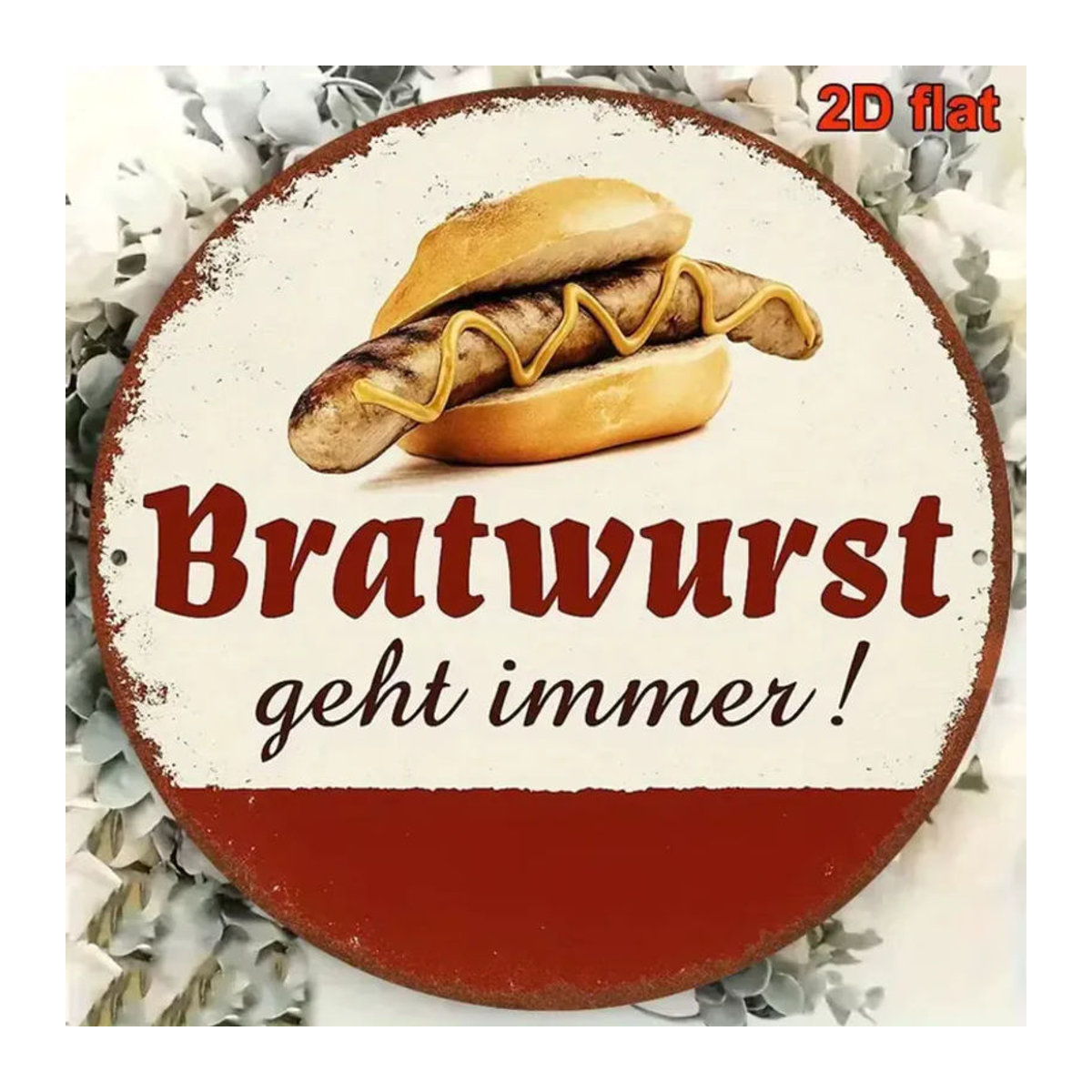 CIFBUY Bratwurst Vintage Metallschild Weiß, Quadratische Wanddekoration aus Metall, B/H: 20,32 x 20,32 cm - Bild 5