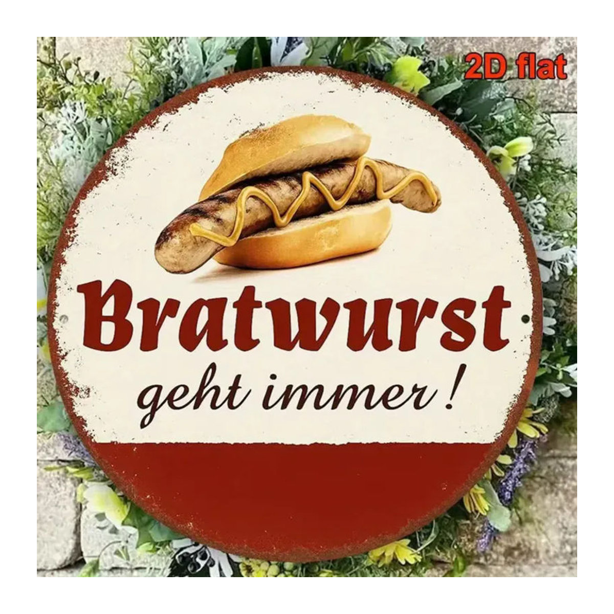 CIFBUY Bratwurst Vintage Metallschild Weiß, Quadratische Wanddekoration aus Metall, B/H: 20,32 x 20,32 cm - Bild 6