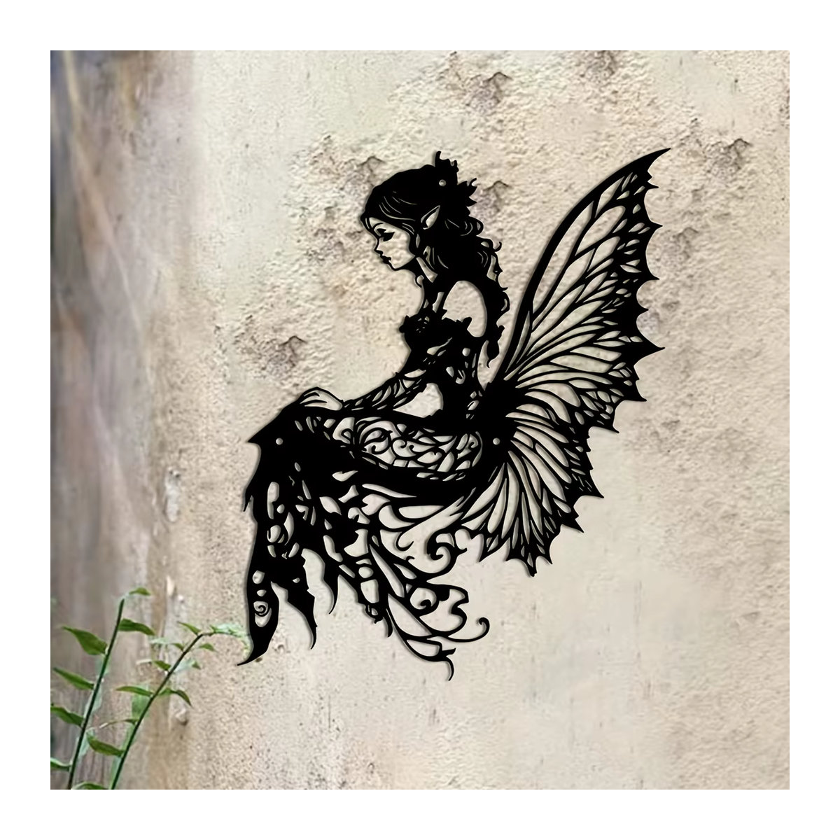 CIFBUY Elfen-Metall-Wandskulptur mit Schmetterlingsflügeln in Schwarz für Garten und Wohnzimmer - Bild 4