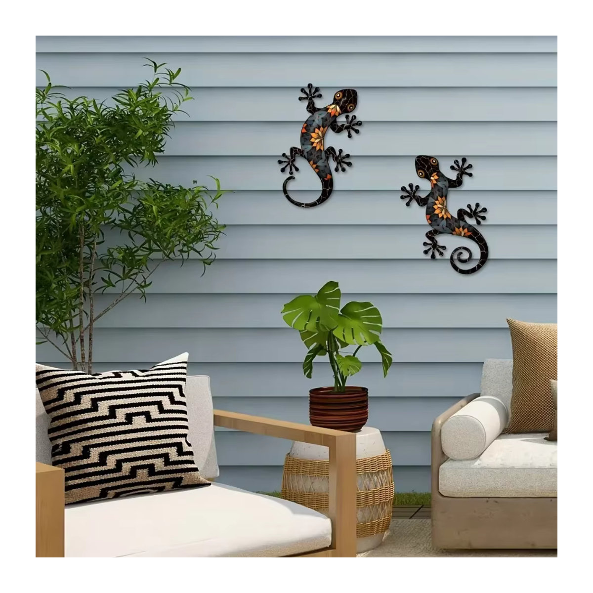 CIFBUY Gecko-Wanddekoration aus Metall, 2er-Set mehrfarbige Eidechsen für Garten, Terrasse und Zaun - Bild 6