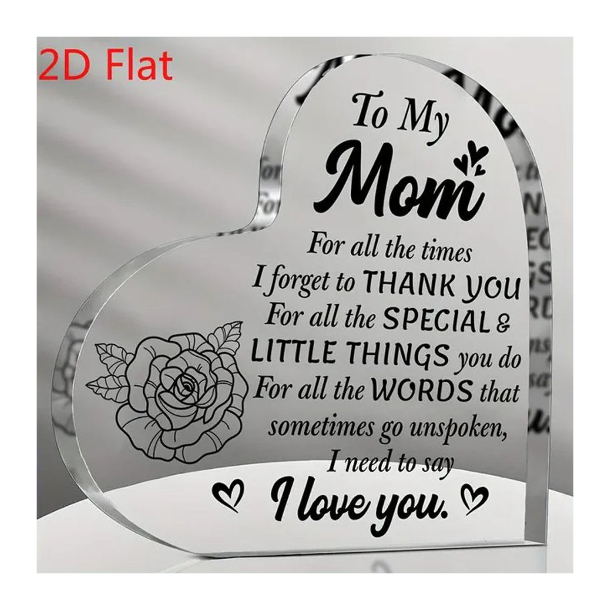 CIFBUY Gedenkherz aus Acryl mit gravierten Rosenblumen als dekorative Plakette in Weiß und Transparent - Bild 1