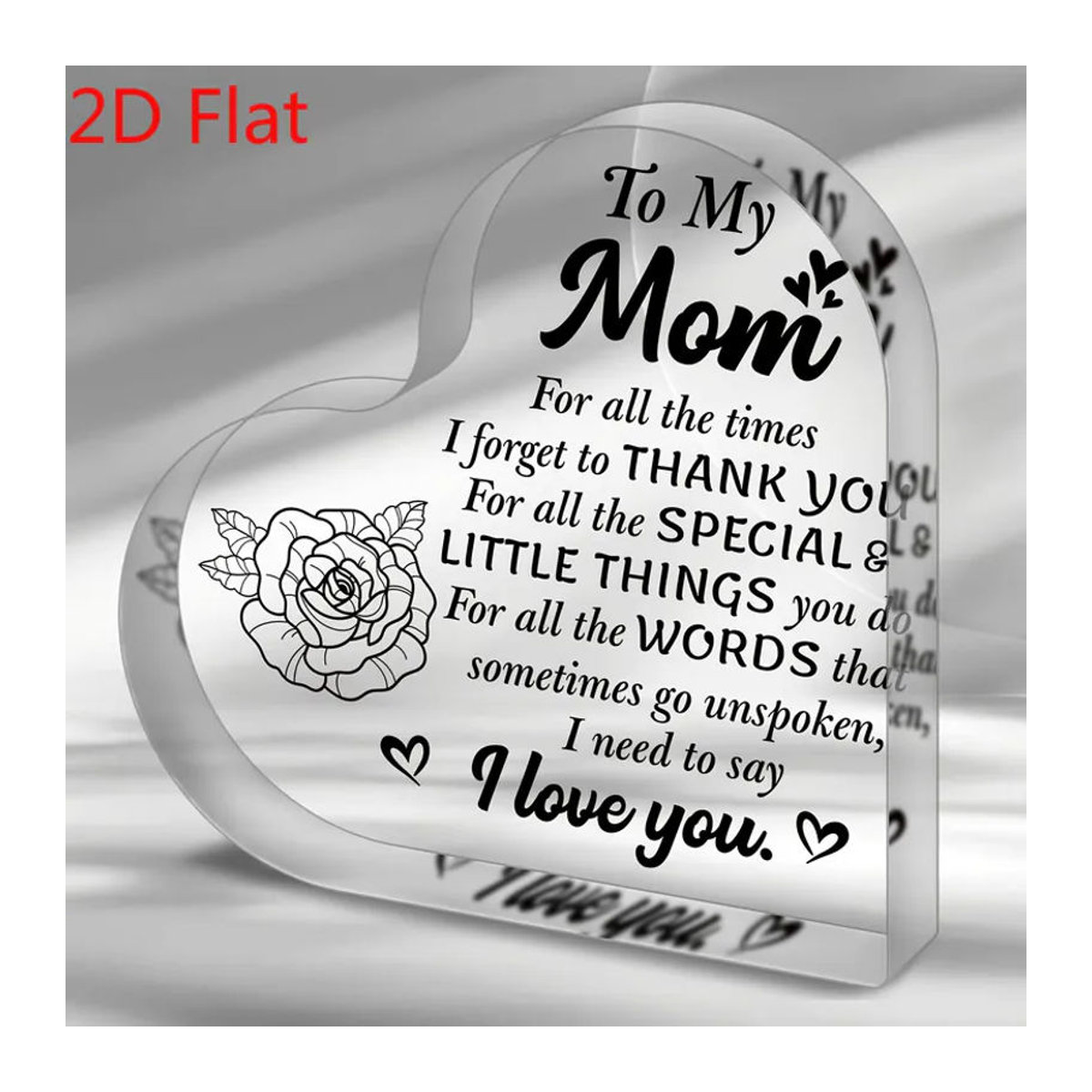 CIFBUY Gedenkherz aus Acryl mit gravierten Rosenblumen als dekorative Plakette in Weiß und Transparent - Bild 2