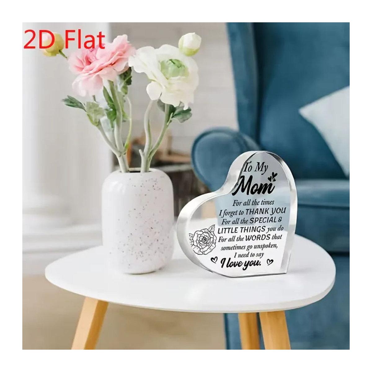 CIFBUY Gedenkherz aus Acryl mit gravierten Rosenblumen als dekorative Plakette in Weiß und Transparent - Bild 3