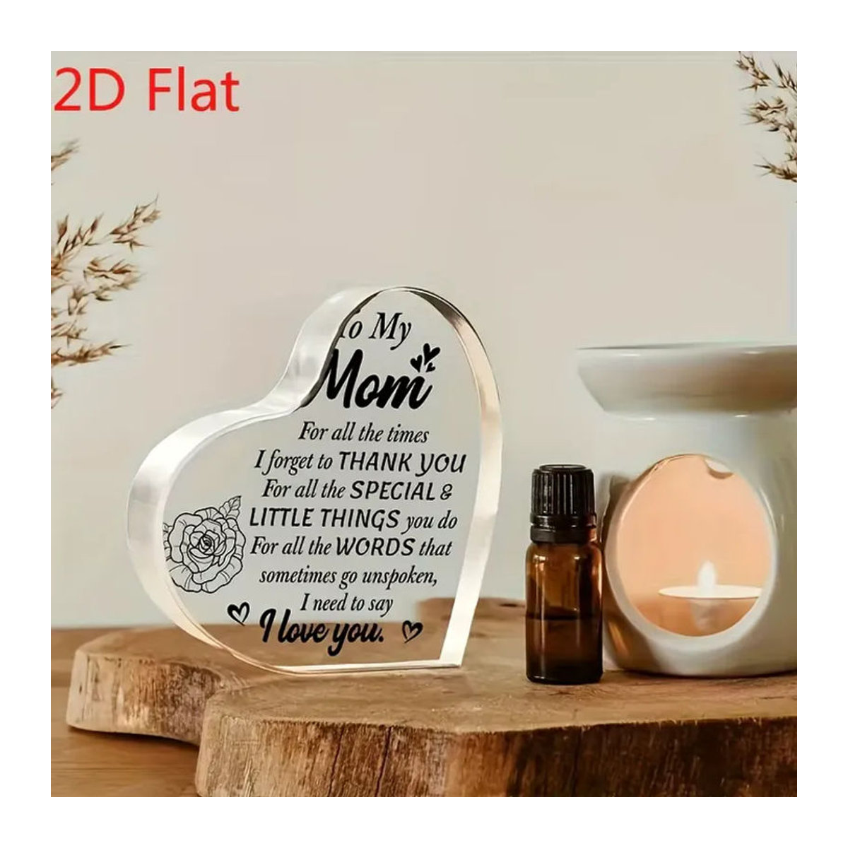 CIFBUY Gedenkherz aus Acryl mit gravierten Rosenblumen als dekorative Plakette in Weiß und Transparent - Bild 5