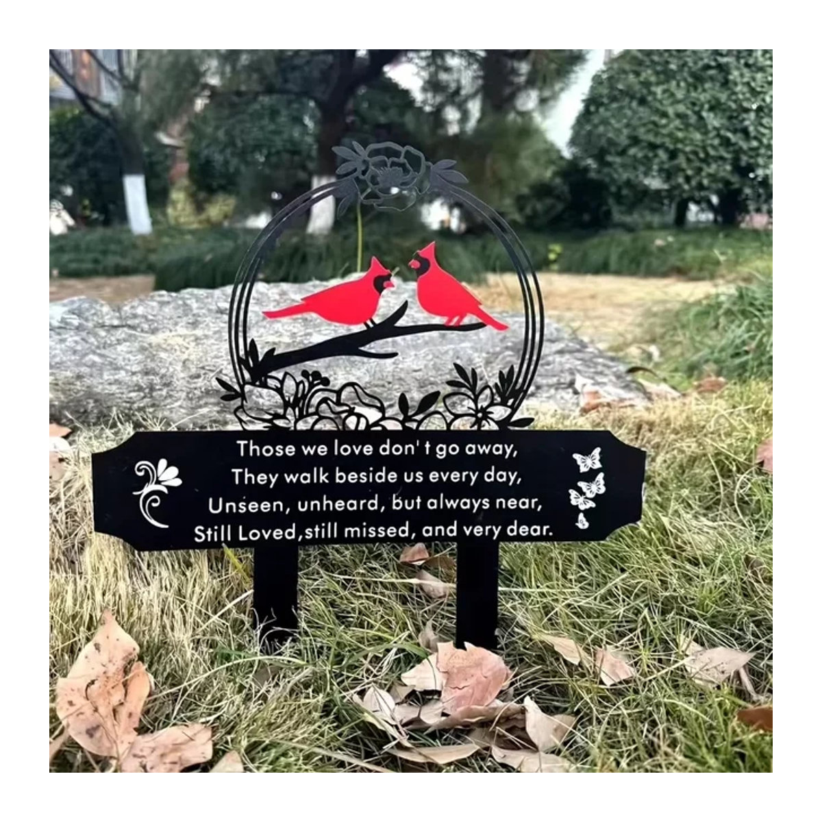 CIFBUY Gedenktafel mit Kardinalvogel als Gartenstecker aus Metall in Schwarz/Weiß - Bild 1