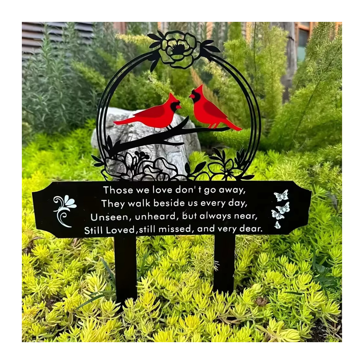 CIFBUY Gedenktafel mit Kardinalvogel als Gartenstecker aus Metall in Schwarz/Weiß - Bild 3