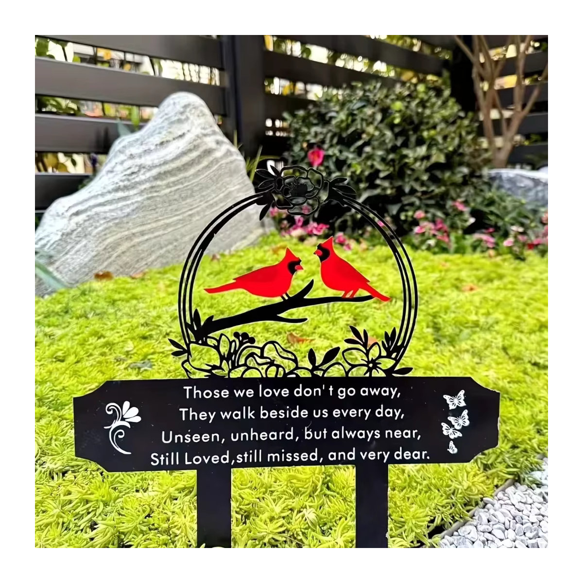 CIFBUY Gedenktafel mit Kardinalvogel als Gartenstecker aus Metall in Schwarz/Weiß - Bild 4