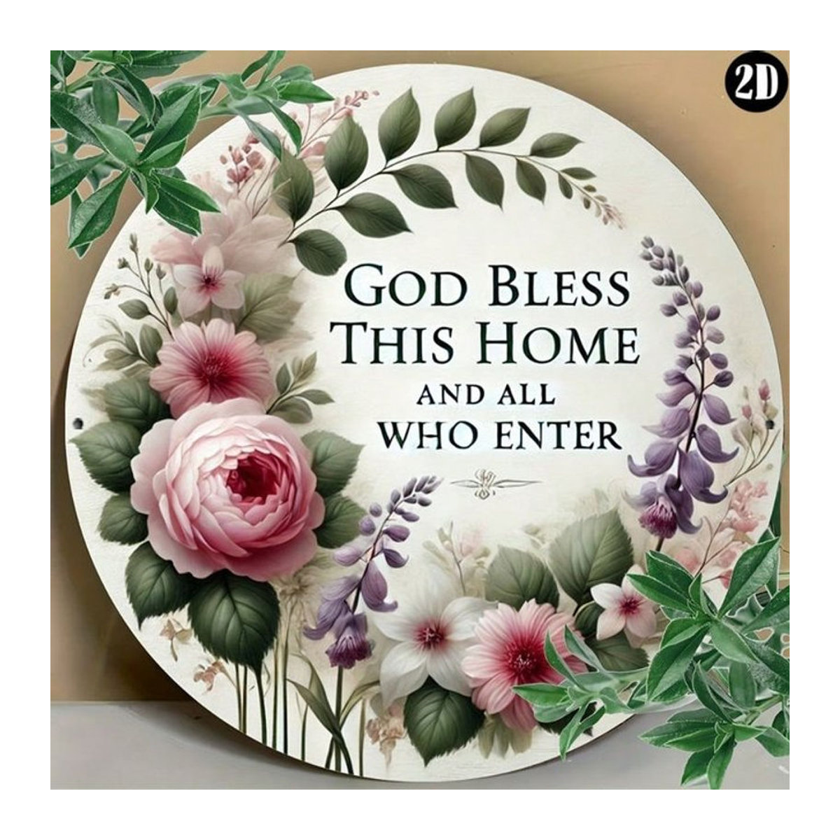 CIFBUY God Bless This Home Metallschild rund mit floralem Design, mehrfarbig - Bild 1