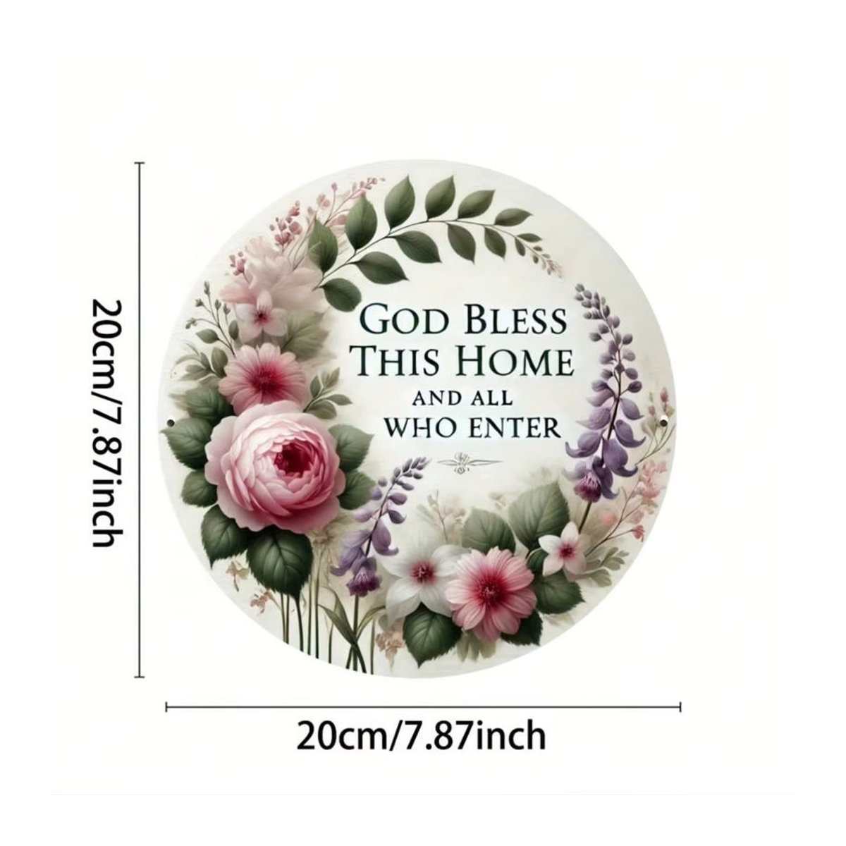 CIFBUY God Bless This Home Metallschild rund mit floralem Design, mehrfarbig - Bild 2