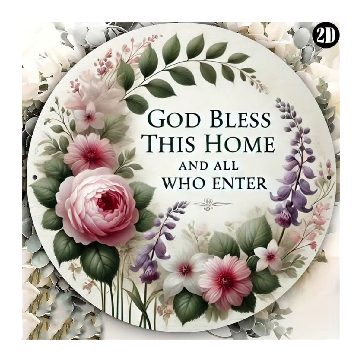 CIFBUY God Bless This Home Metallschild rund mit floralem Design, mehrfarbig - Bild 3