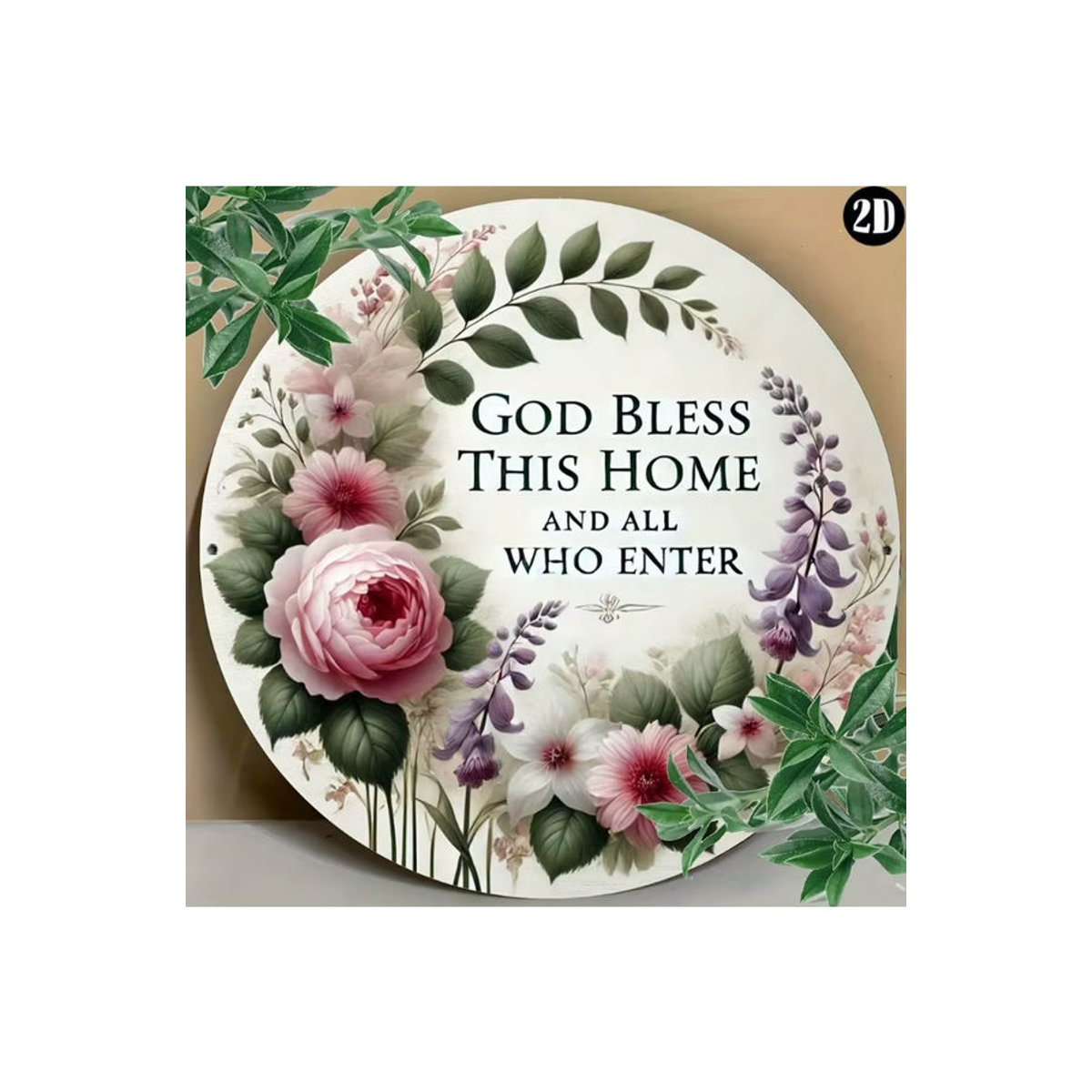 CIFBUY God Bless This Home Metallschild rund mit floralem Design, mehrfarbig - Bild 5