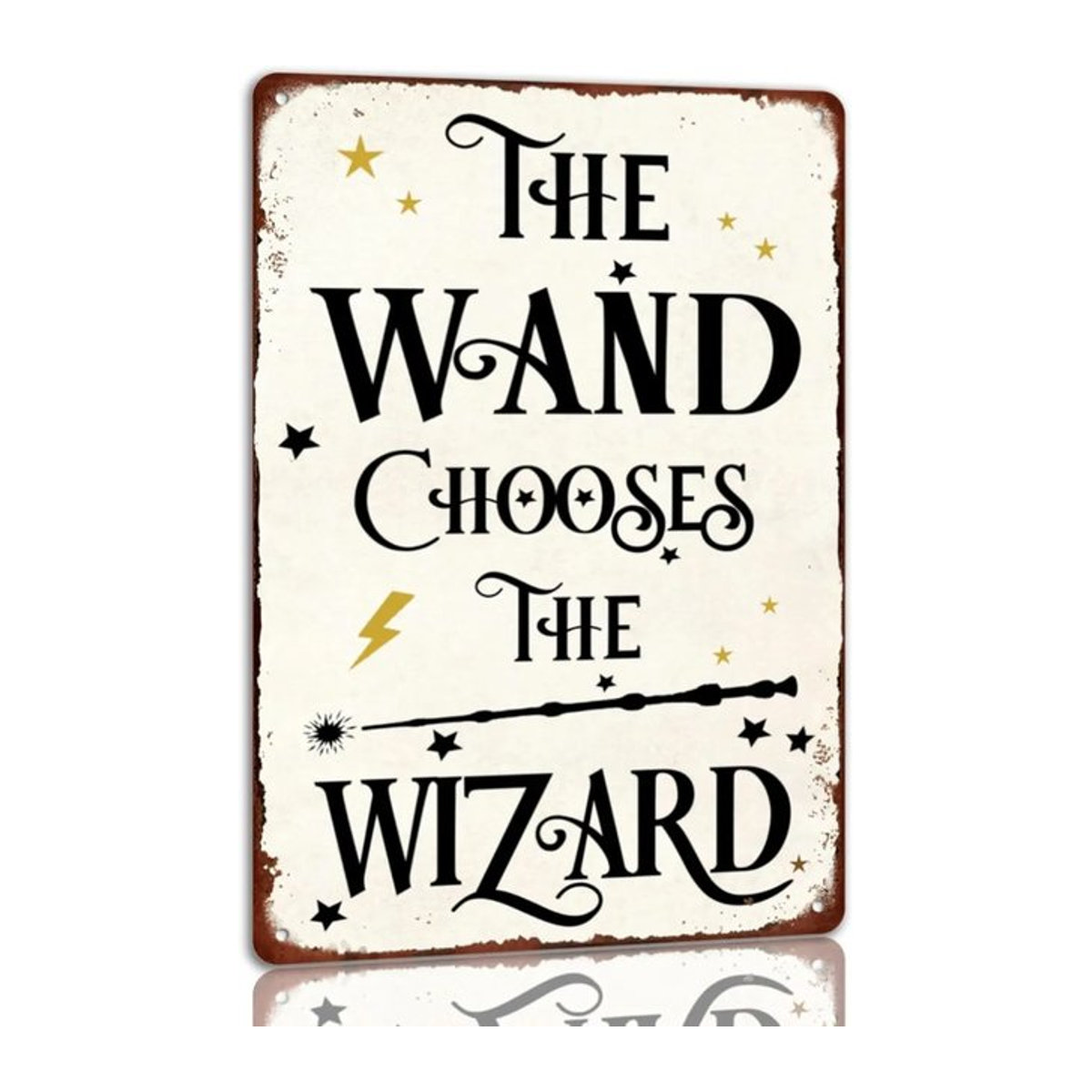 CIFBUY Halloween Blechschild The Wand Chooses The Wizard Vintage Metallschild in Weiß, B: 20 cm, H: 30 cm, T: 1 cm - Bild 1
