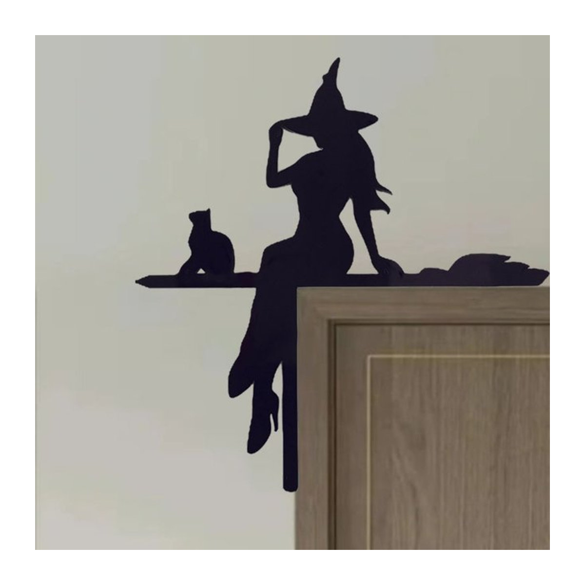 CIFBUY Halloween Eckenschild aus Kunststoff mit schwarzer Katze und Hexe zur hängenden Dekoration - Bild 1