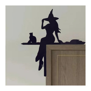CIFBUY Halloween Eckenschild aus Kunststoff mit schwarzer Katze und Hexe zur hängenden Dekoration