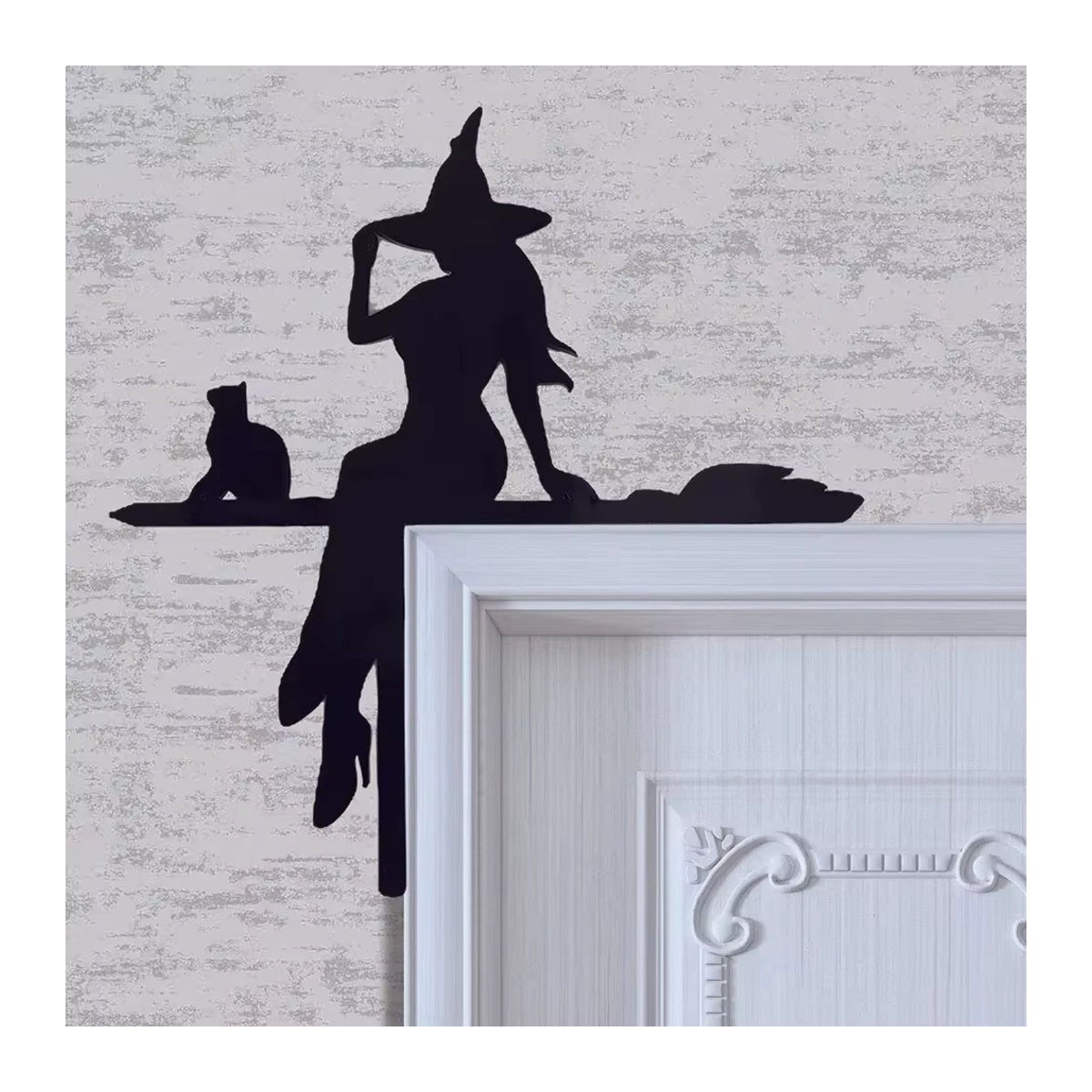 CIFBUY Halloween Eckenschild aus Kunststoff mit schwarzer Katze und Hexe zur hängenden Dekoration - Bild 3