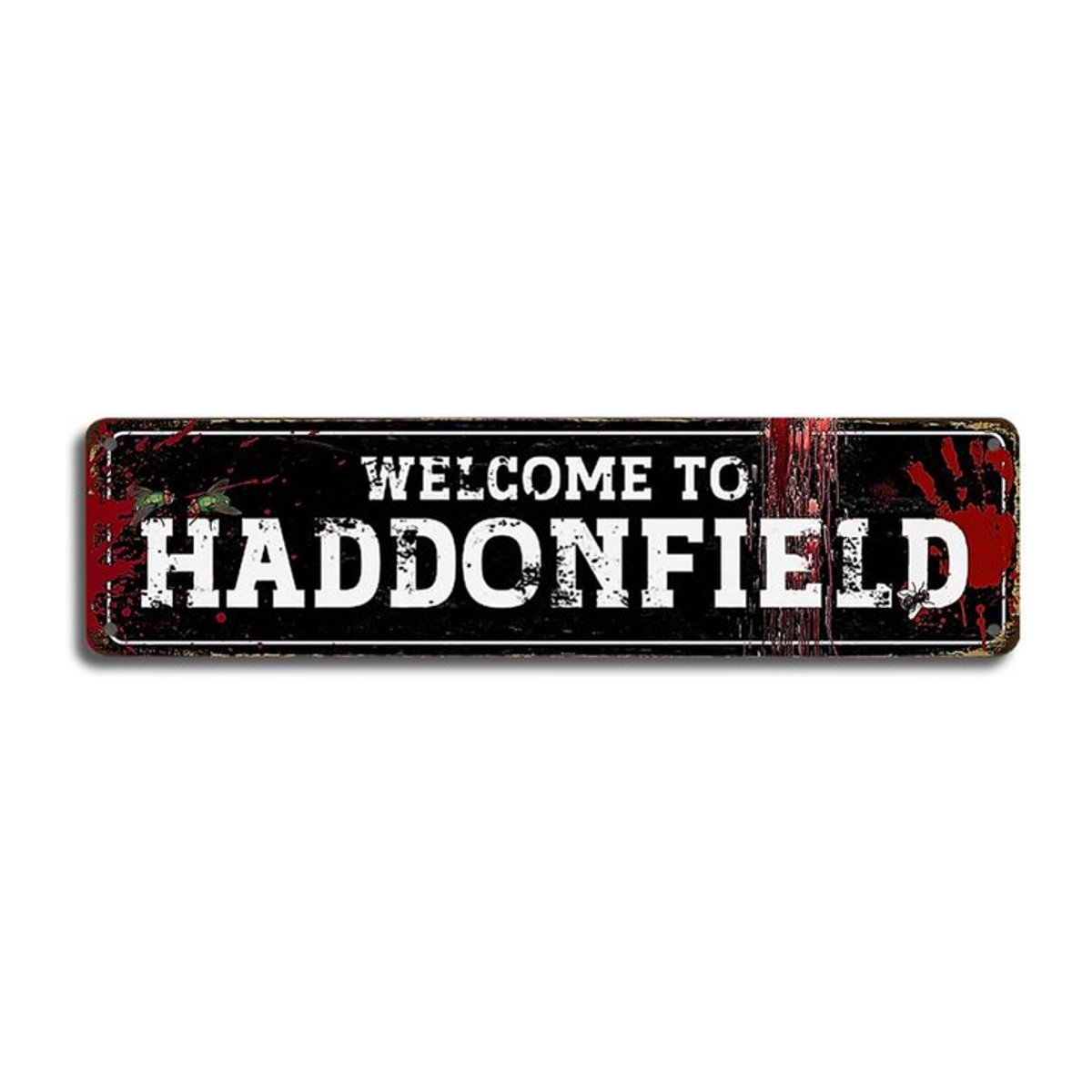 CIFBUY Halloween Vintage Horrorfilm Metallblechschild Welcome to Haddonfield, Wanddeko Schwarz, B: 40 cm, H: 10,16 cm, T: 10,16 cm - Bild 1