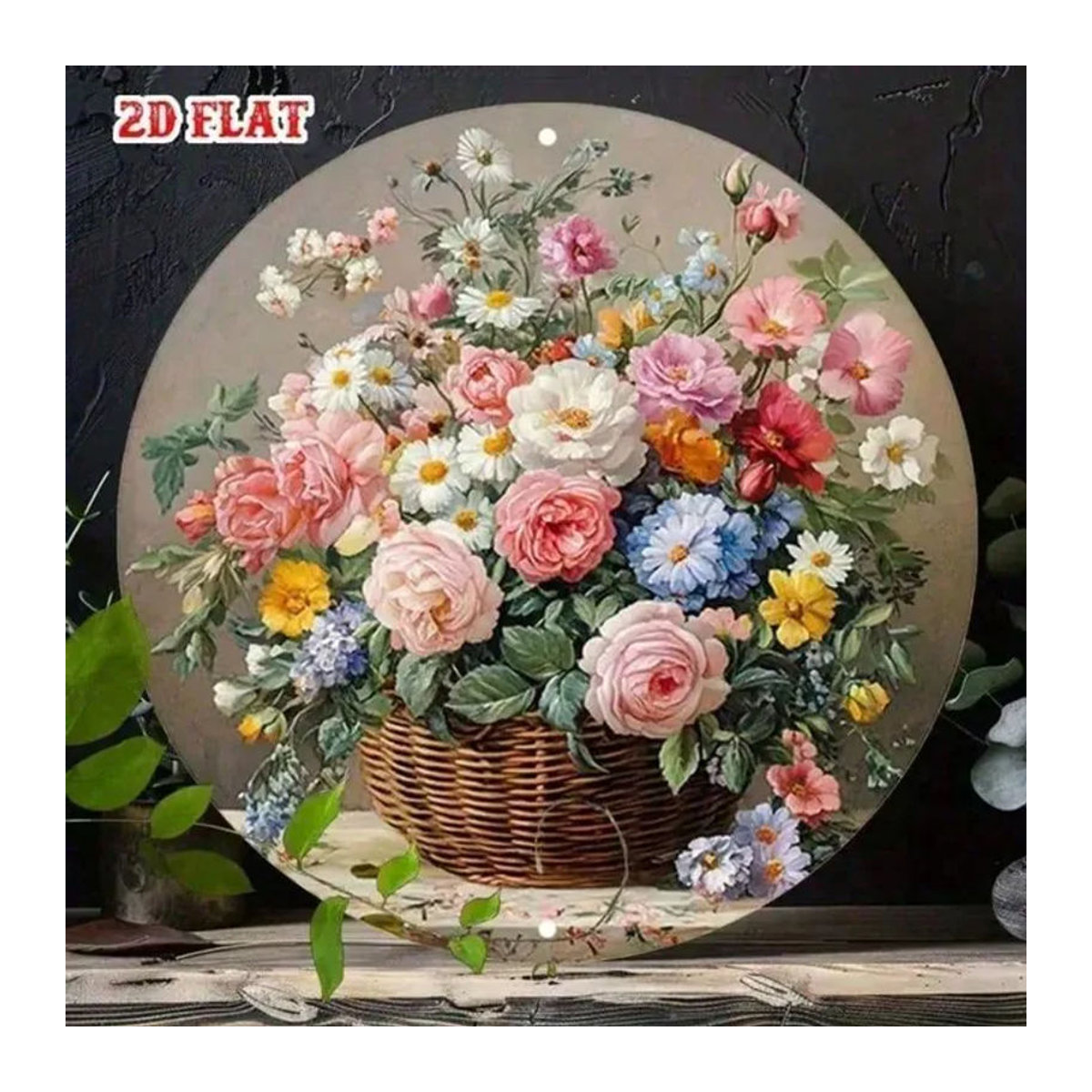 CIFBUY Handgefertigte Vintage-Blumen Metall-Wandkunst - Runde mehrfarbige Aluminium-Skulptur mit floralem Design zur Wandmontage - Bild 1