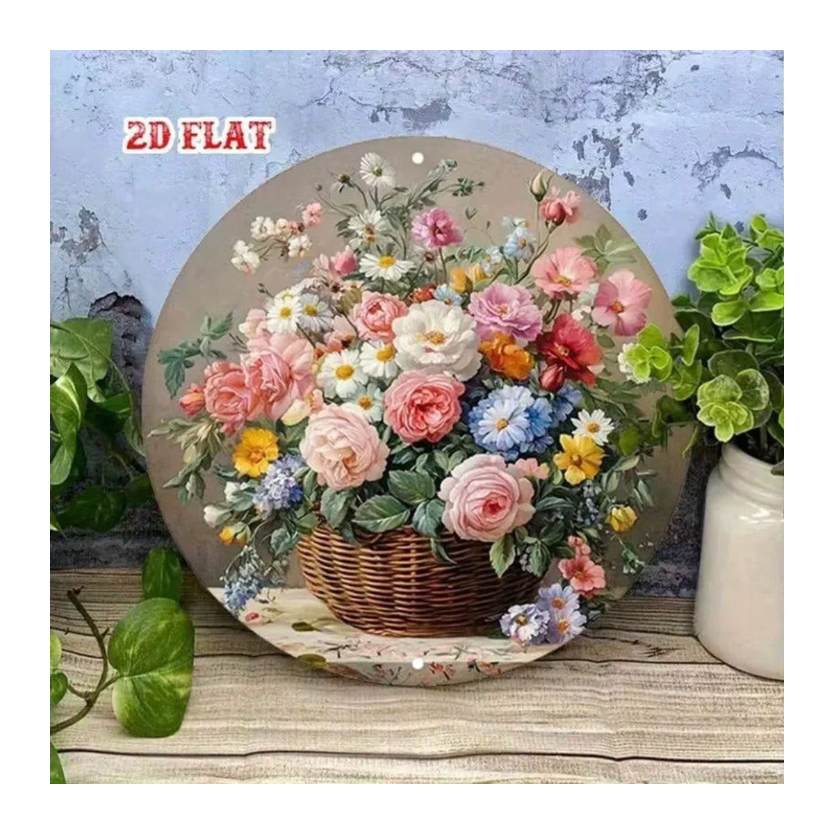CIFBUY Handgefertigte Vintage-Blumen Metall-Wandkunst - Runde mehrfarbige Aluminium-Skulptur mit floralem Design zur Wandmontage - Bild 2