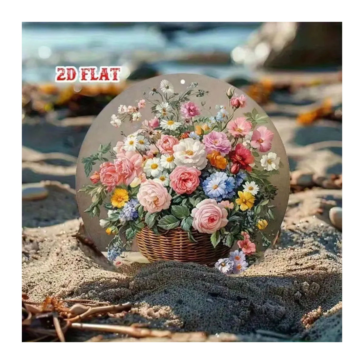 CIFBUY Handgefertigte Vintage-Blumen Metall-Wandkunst - Runde mehrfarbige Aluminium-Skulptur mit floralem Design zur Wandmontage - Bild 3