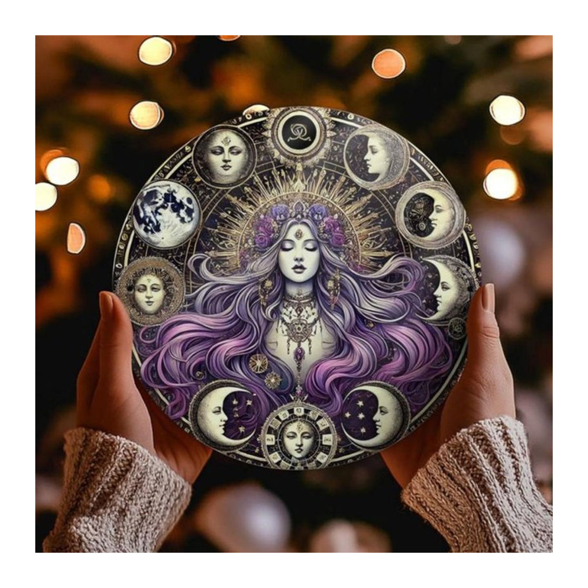 CIFBUY Hecate Gothic Magic Metallschild mit Mond- und Blumenmuster in Lila, quadratisch, B/H: 20,32 x 20,32 cm - Bild 1