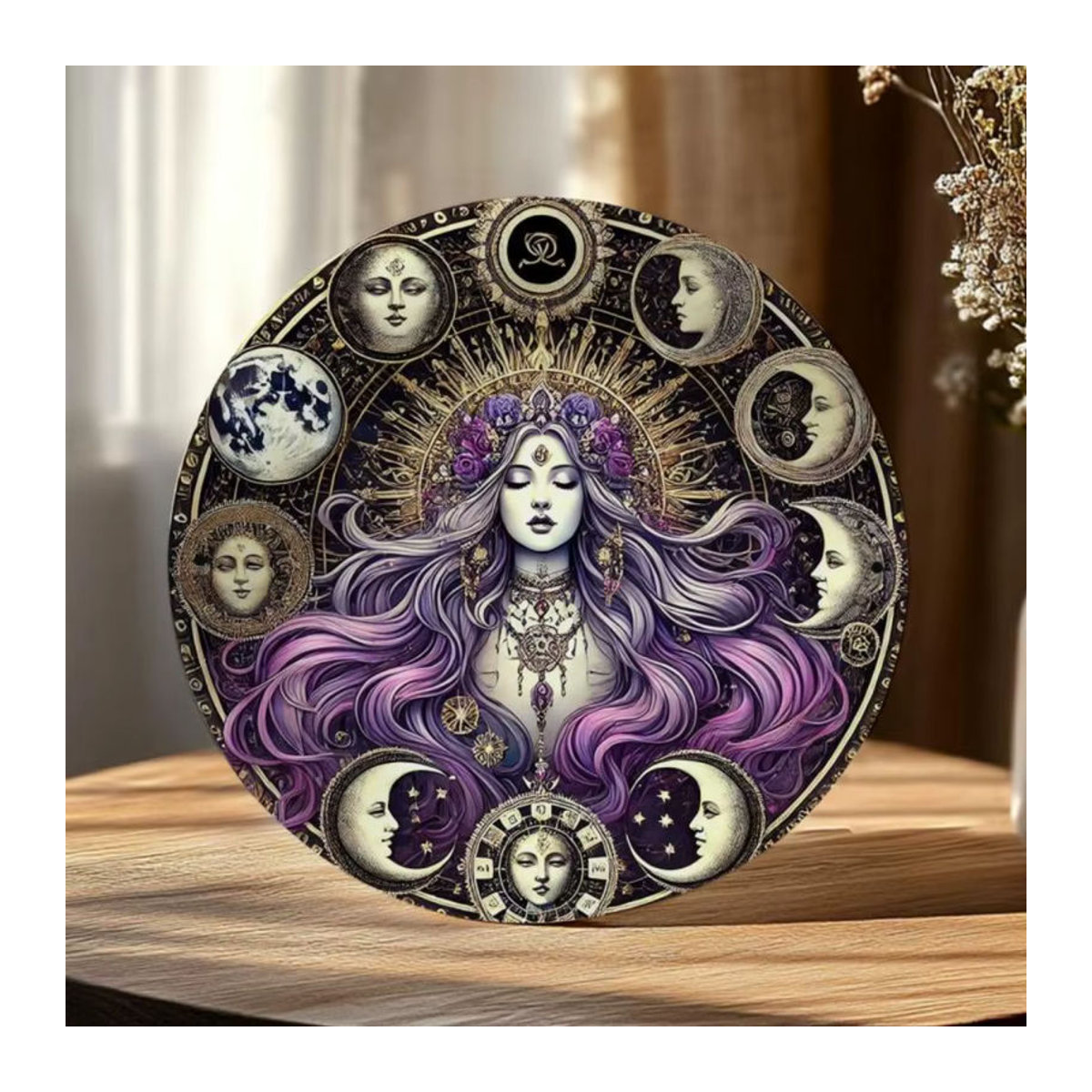 CIFBUY Hecate Gothic Magic Metallschild mit Mond- und Blumenmuster in Lila, quadratisch, B/H: 20,32 x 20,32 cm - Bild 3