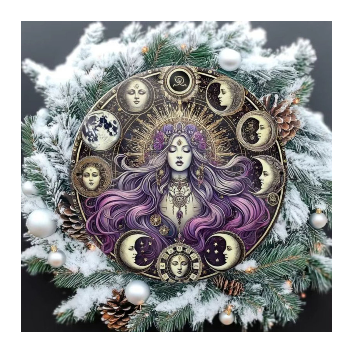 CIFBUY Hecate Gothic Magic Metallschild mit Mond- und Blumenmuster in Lila, quadratisch, B/H: 20,32 x 20,32 cm - Bild 4
