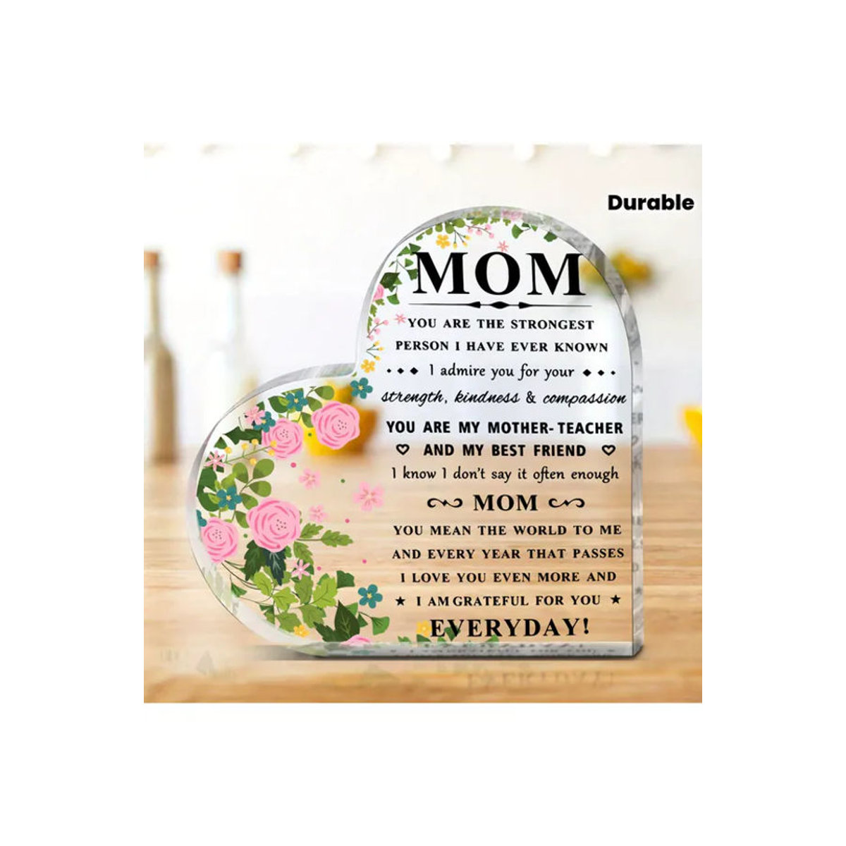 CIFBUY Herz-Acryl-Plakette mit floraler Botschaft als Muttertagsgeschenk oder Geburtstagsdekoration in Weiß und Mehrfarbig - Bild 5