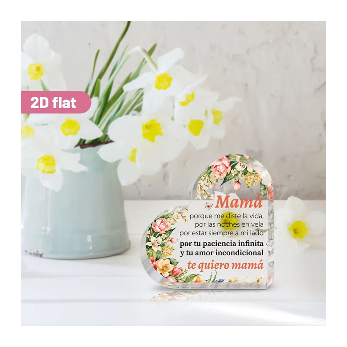 CIFBUY Herzförmiges Holzschild Te Quiero Mamá mit floralem Design und Schmetterlingen in Weiß - Bild 2