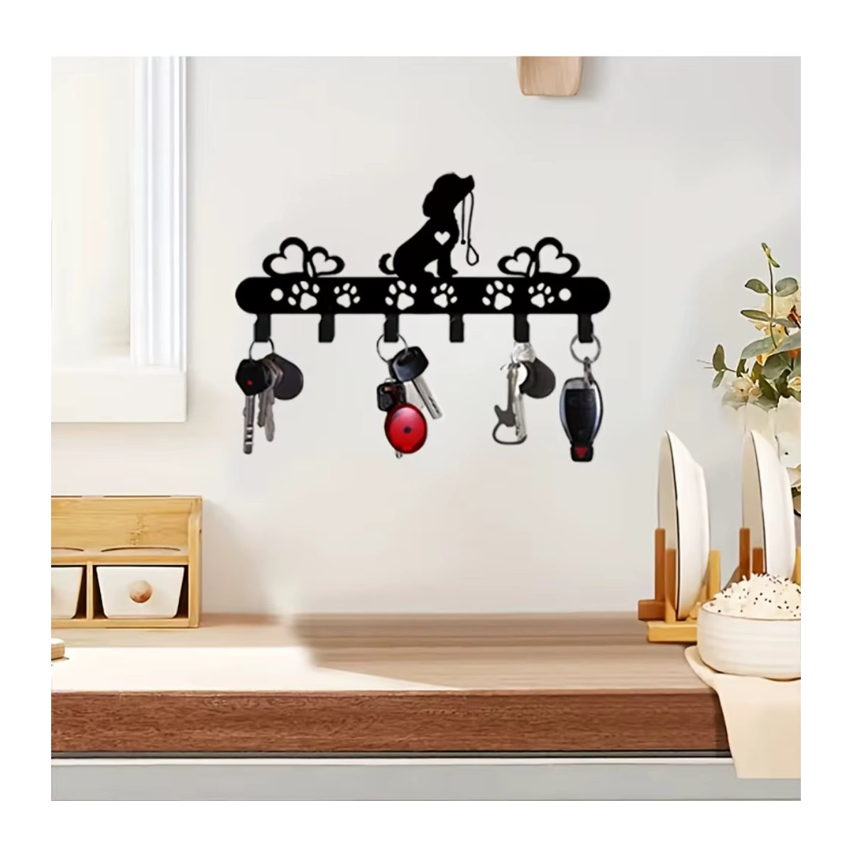 CIFBUY Hundeschlüsselhalter aus Metall in Schwarz als Wand-Organizer mit Haustiermotiv - Bild 2