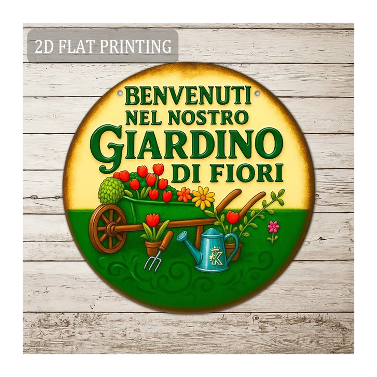 CIFBUY Italienischer Garten Willkommensschild aus Metall mit Vintage Schubkarre und floralem Blumenmuster, mehrfarbig - Bild 1