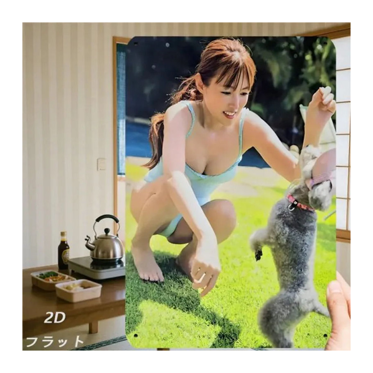 CIFBUY Japanische 2D-Metall-Wandkunst im Vintage-Stil mit Mädchen und Hund, mehrfarbiges Retro-Eisenschild, B: 30,48 cm, H: 20,32 cm - Bild 1