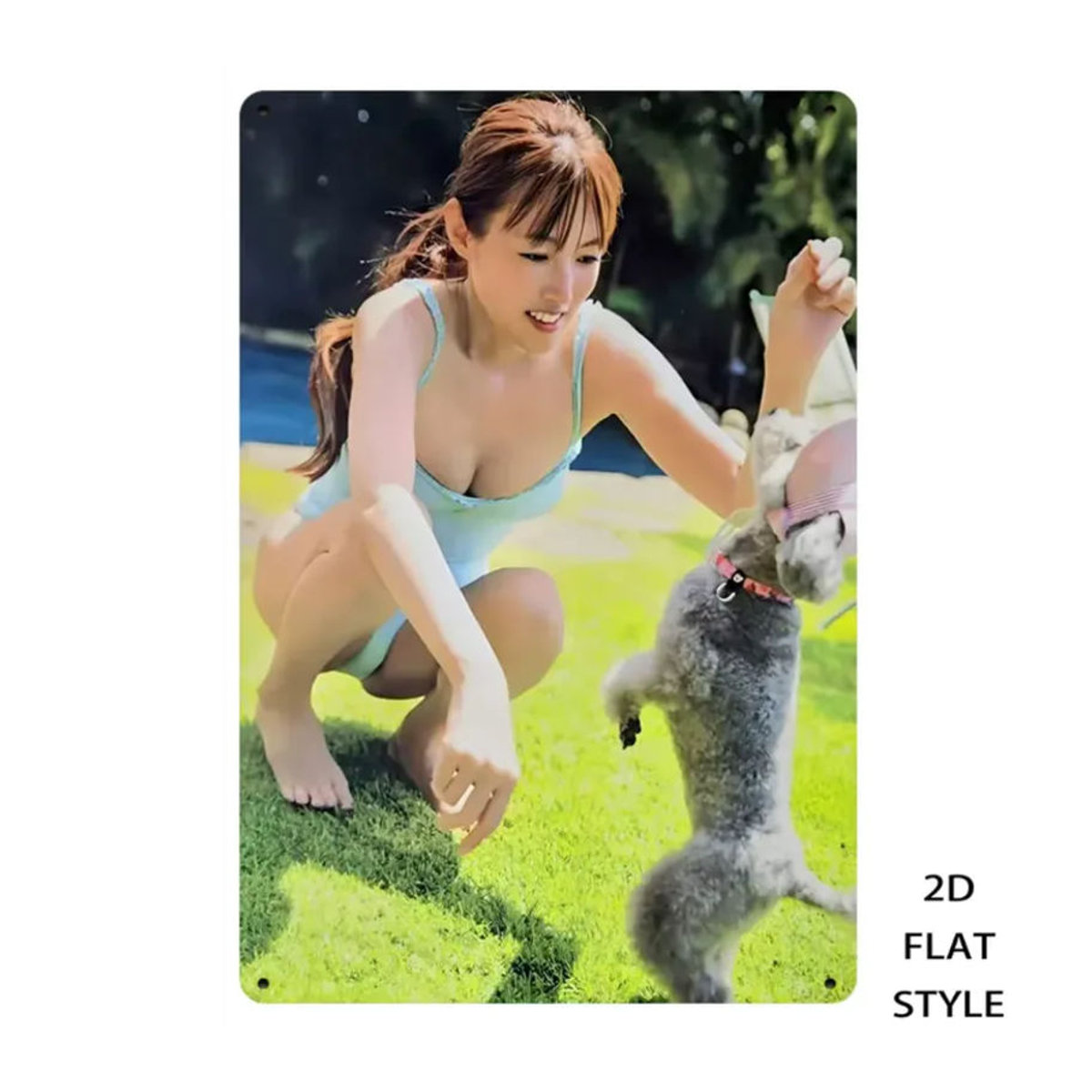 CIFBUY Japanische 2D-Metall-Wandkunst im Vintage-Stil mit Mädchen und Hund, mehrfarbiges Retro-Eisenschild, B: 30,48 cm, H: 20,32 cm - Bild 3
