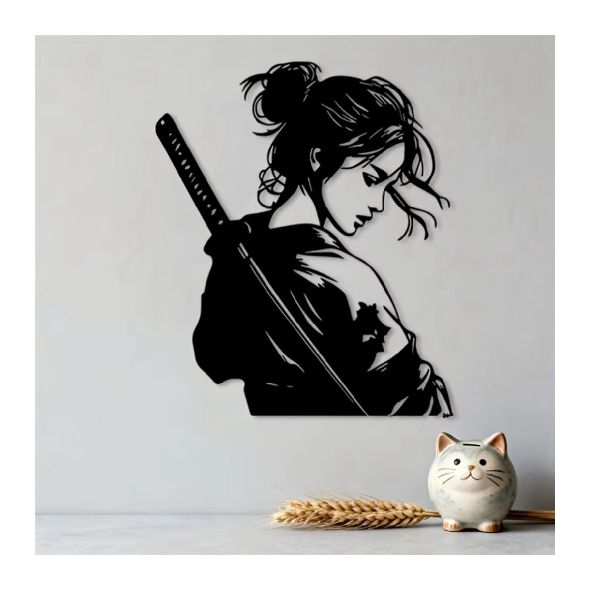 CIFBUY Japanische Samurai-Frau Metall-Wandkunst in Schwarz zur Wanddekoration - Bild 2