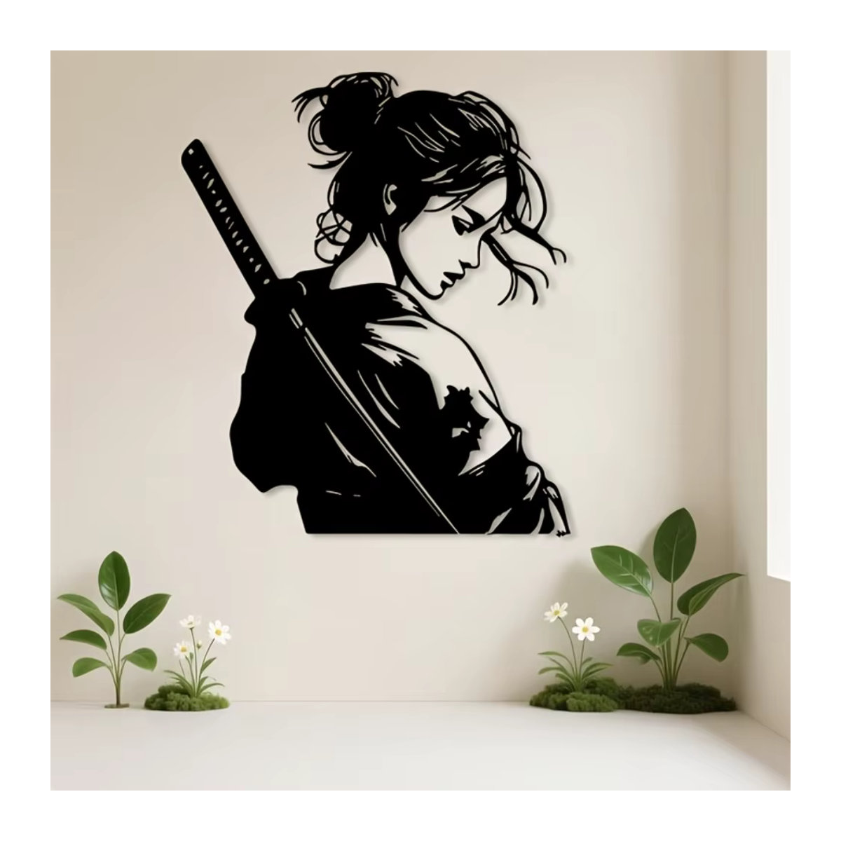 CIFBUY Japanische Samurai-Frau Metall-Wandkunst in Schwarz zur Wanddekoration - Bild 5