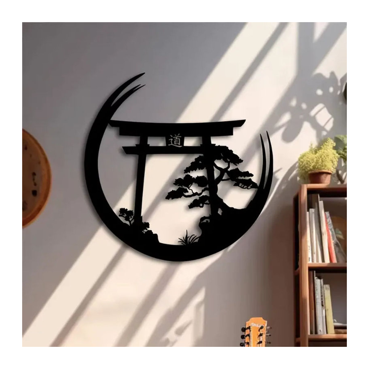 CIFBUY Japanisches Bonsai Torii Wandkunst aus Metall in Schwarz mit Mond-Motiv als orientalische Hängedekoration - Bild 3
