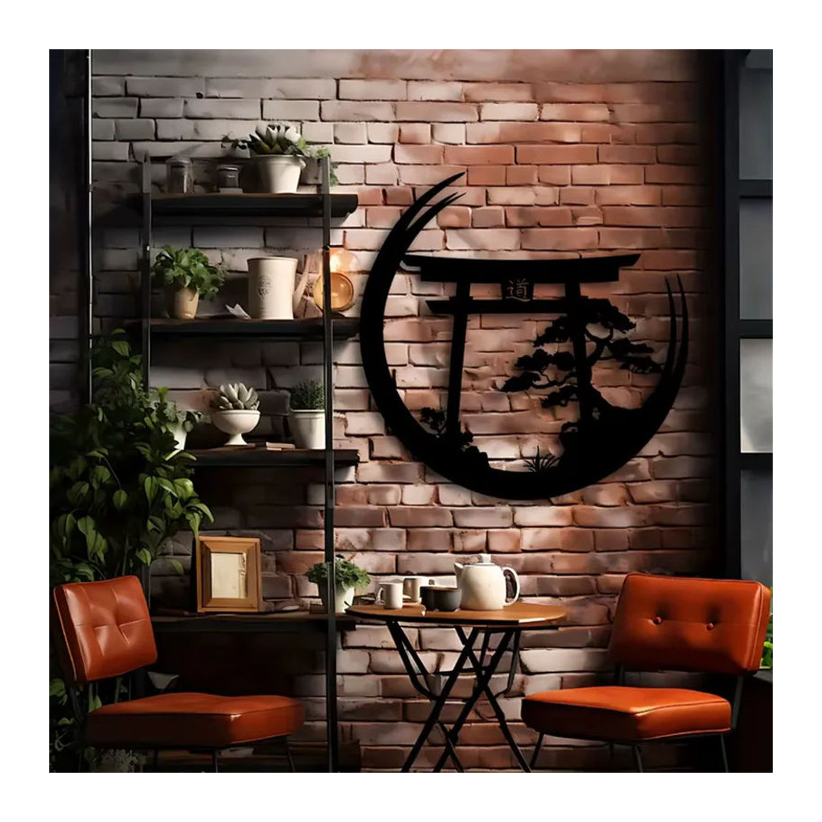 CIFBUY Japanisches Bonsai Torii Wandkunst aus Metall in Schwarz mit Mond-Motiv als orientalische Hängedekoration - Bild 4