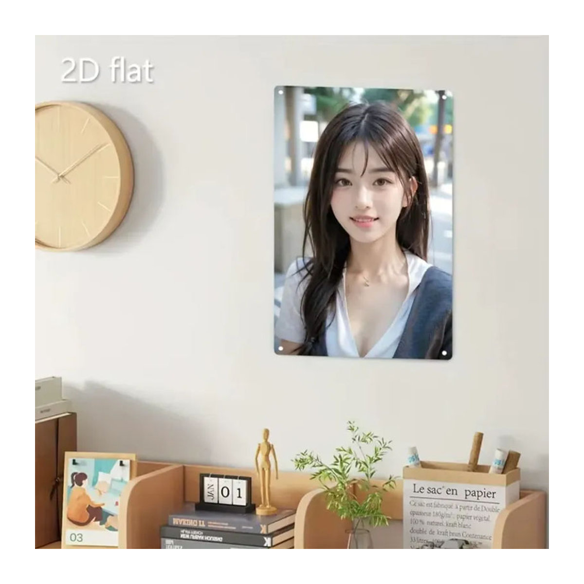 CIFBUY Koreanische Wandkunst aus Metall, Rechteckiges Metallschild zur Wandmontage für Zuhause, Café oder Bar, B/H/T: 30 x 30 x 20 cm - Bild 3