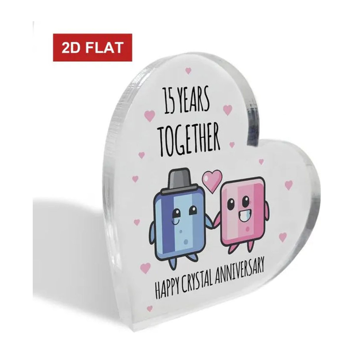 CIFBUY Kristallherz Plakette aus Glas in Transparent für den 15. Jahrestag, 2D Flaches Herz als Hochzeitsgeschenk, Höhe: 10,16 cm - Bild 1