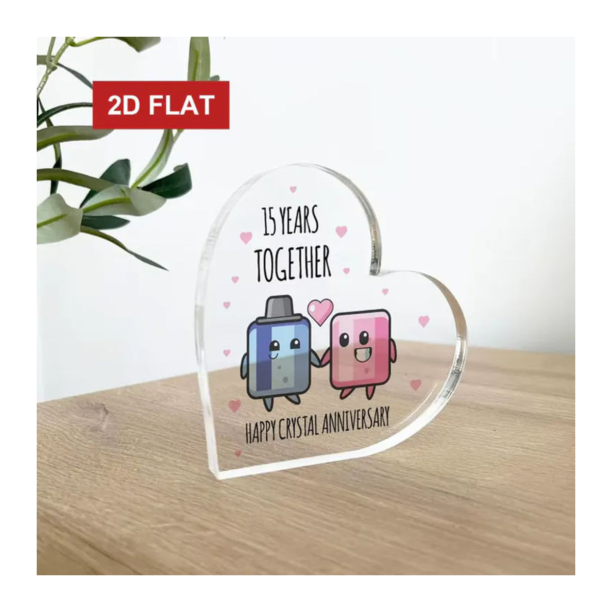 CIFBUY Kristallherz Plakette aus Glas in Transparent für den 15. Jahrestag, 2D Flaches Herz als Hochzeitsgeschenk, Höhe: 10,16 cm - Bild 2