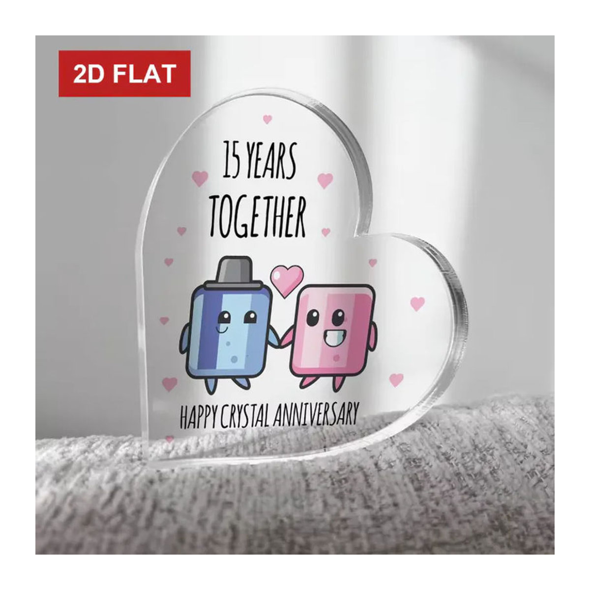CIFBUY Kristallherz Plakette aus Glas in Transparent für den 15. Jahrestag, 2D Flaches Herz als Hochzeitsgeschenk, Höhe: 10,16 cm - Bild 3