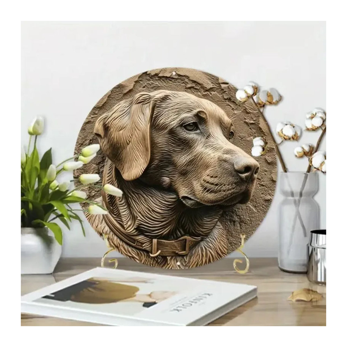 CIFBUY Labrador Retriever Frühlingskranz aus Metall als runde Wanddekoration in Braun - Bild 3