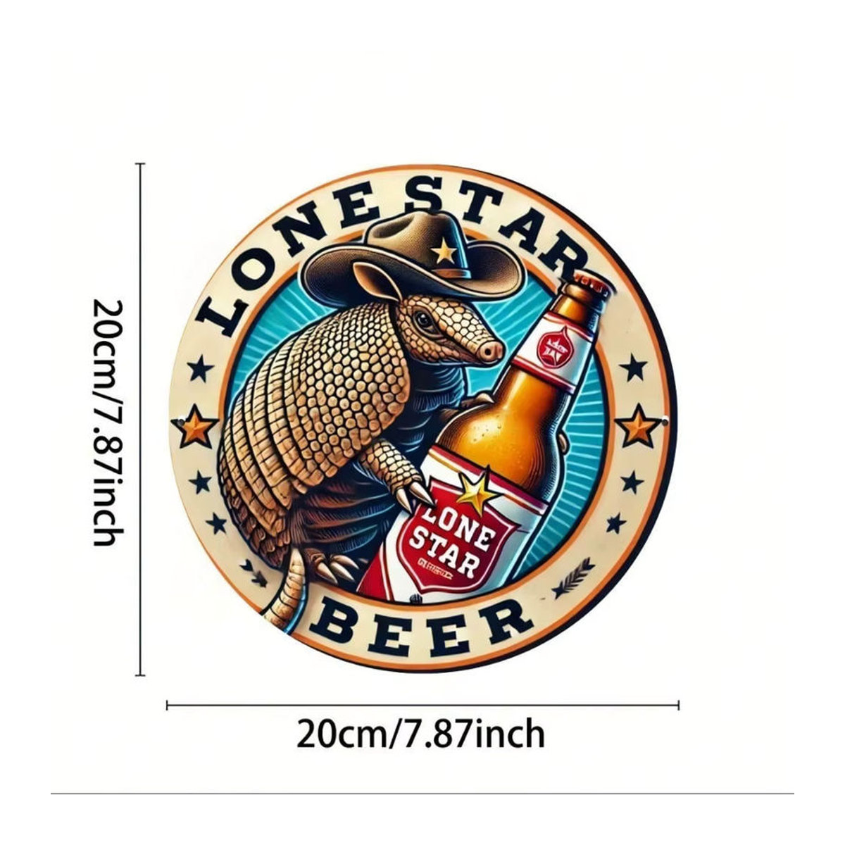 CIFBUY Lone Star Armadillo Beer Vintage Metallschild Rund Mehrfarbig als Rustikale Wanddekoration - Bild 2