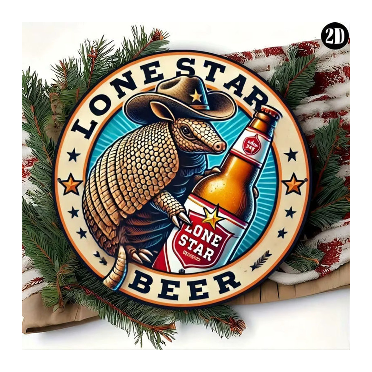 CIFBUY Lone Star Armadillo Beer Vintage Metallschild Rund Mehrfarbig als Rustikale Wanddekoration - Bild 3