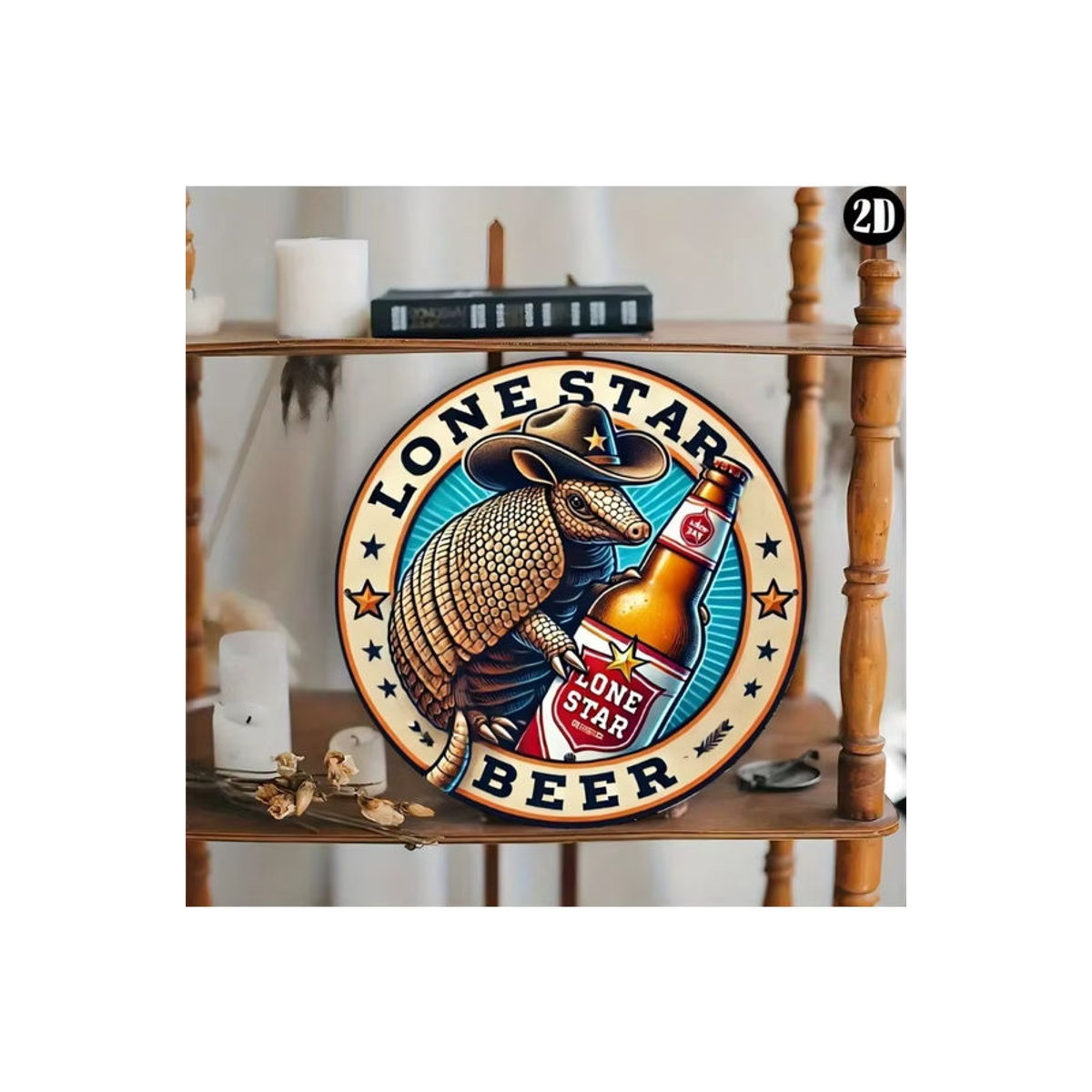 CIFBUY Lone Star Armadillo Beer Vintage Metallschild Rund Mehrfarbig als Rustikale Wanddekoration - Bild 4
