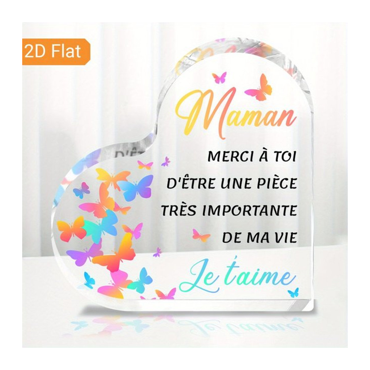 CIFBUY Maman Herz Acryl-Plakette in Weiß und Transparent als elegante Tischdekoration für Muttertag oder Geburtstag - Bild 1