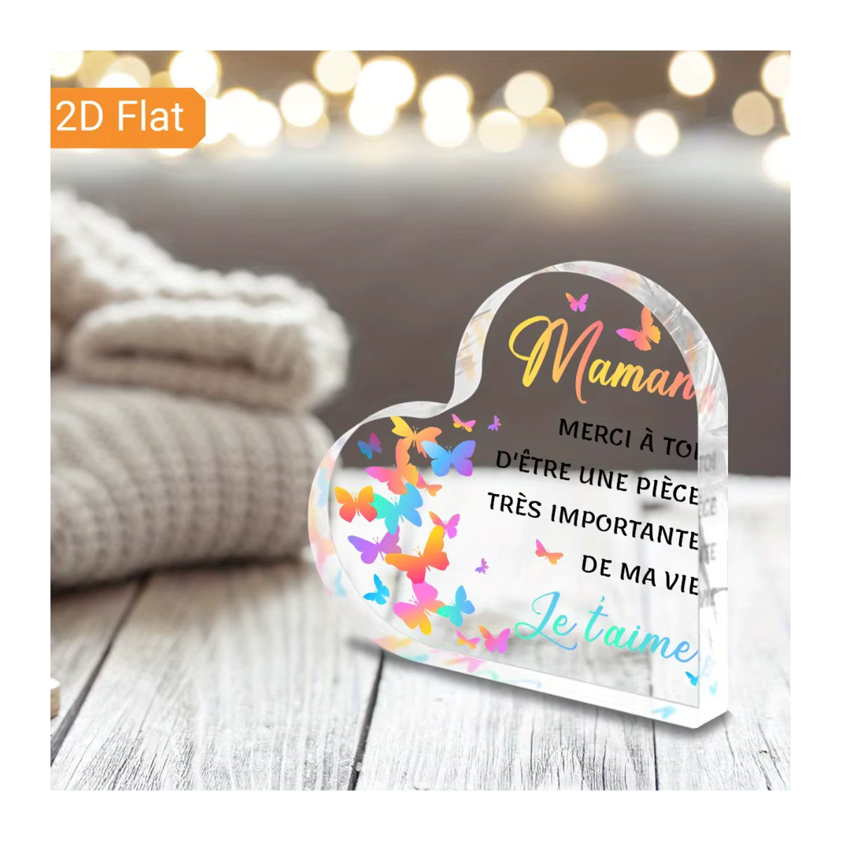 CIFBUY Maman Herz Acryl-Plakette in Weiß und Transparent als elegante Tischdekoration für Muttertag oder Geburtstag - Bild 2