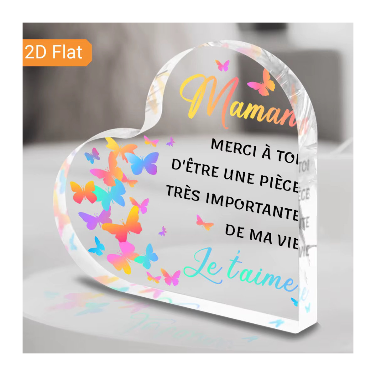CIFBUY Maman Herz Acryl-Plakette in Weiß und Transparent als elegante Tischdekoration für Muttertag oder Geburtstag - Bild 3