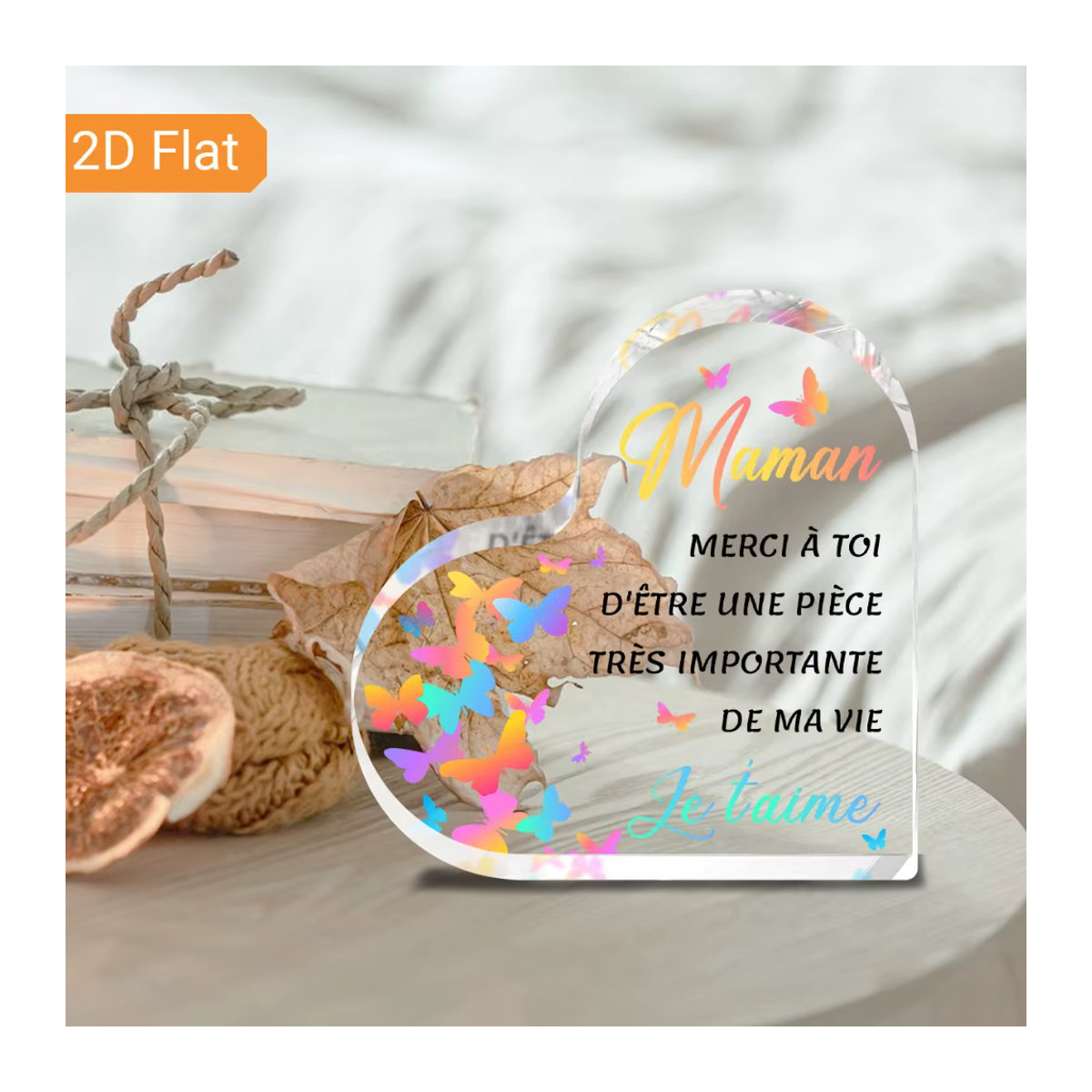 CIFBUY Maman Herz Acryl-Plakette in Weiß und Transparent als elegante Tischdekoration für Muttertag oder Geburtstag - Bild 4